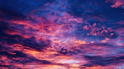Obraz premium Vivid Skies Striking Cloudscape with Dramatic Blue, Purple, and Orange Hues at Sunset