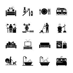 Airport and hotel services vector icon set with bed, chair, and sofa symbols