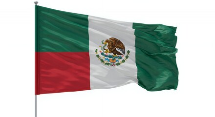 Mexico's Vibrant Flag Waves Proudly Against a Crisp White Sky