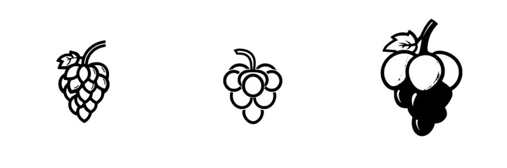 Black icons depicting various grape types in a modern graphic style for illustrative purposes