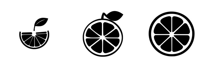 Obraz premium Black icon set representing a sliced lemon with variations showcasing different perspectives and details
