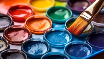 vibrant paint palette with a brush colorful water based paints arranged artistically ideal for creative projects