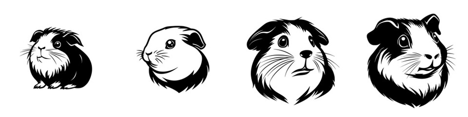Black icon illustrations of guinea pigs showing different poses and expressions in a minimalist style