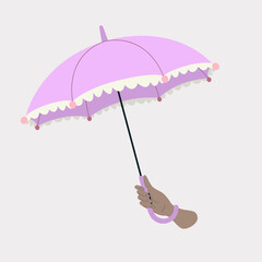 Flat vector design of adult colored woman holding purple umbrella