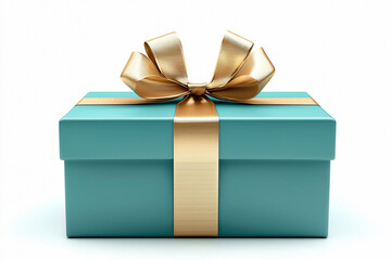 Gift box with gold ribbon isolated on white background	
