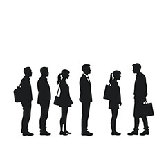 Black Silhouette Vector Illustration of People Standing in Line Waiting in Queue for Daily Activities on White Background Full HD