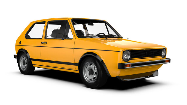 Yellow Old car perspective Front right view on transparent background