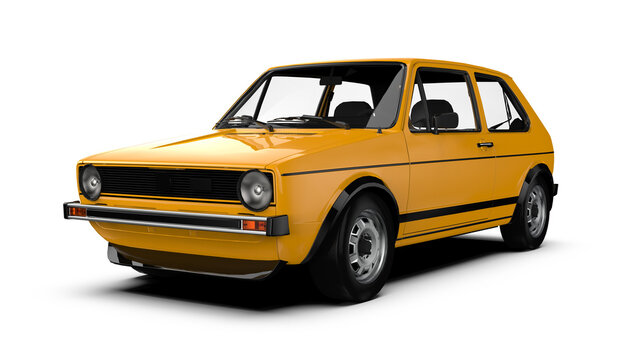 Yellow Old car perspective Front left view on transparent background