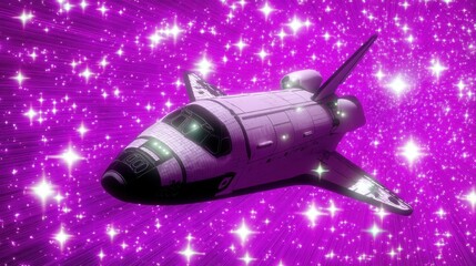 Vibrant Purple Space Rocket in a Cosmic Starscape