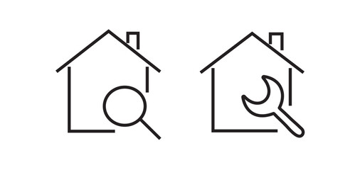 Home Inspection and Repair Line Icons – Real Estate Maintenance Outline Symbols