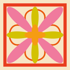 Ornamental Mosaic Tile with Symmetric Design — Vector Art. A colorful decorative tile design with geometric and floral elements. Suitable for textiles, wallpaper, wrapping paper, and home decor. 