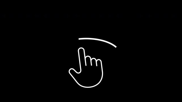 The hand indicates the direction of action or movement to the left. Animated icon for visualizing the action, video instructions