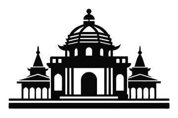 Ornate Silhouette of PagodaStyle Temple with Domes and Spires in Black