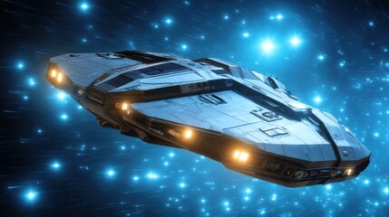 Space Shuttle Orbiting Earth in a Blue Starry Sky