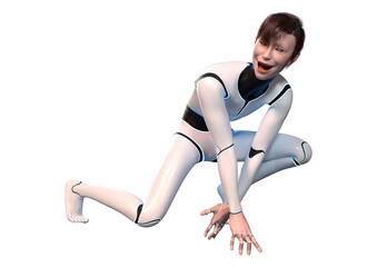 3D Rendering Male Robot on White