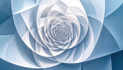 Abstract Light Blue and White Fractal Rose Design