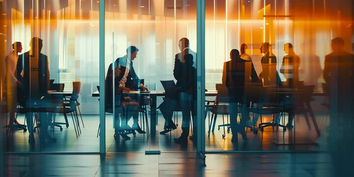 Corporate Team Meeting Behind Glass &ndash; Business Office Motion Background