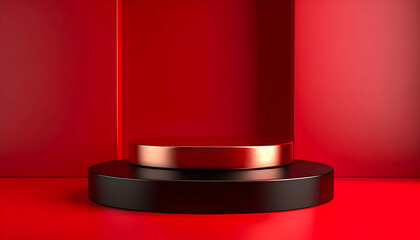Vibrant Red Floor Lamp with Multiple Lights on Contrasting Red Background