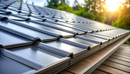 Close-Up of Clean Solar Panels on Roof for Renewable Energy