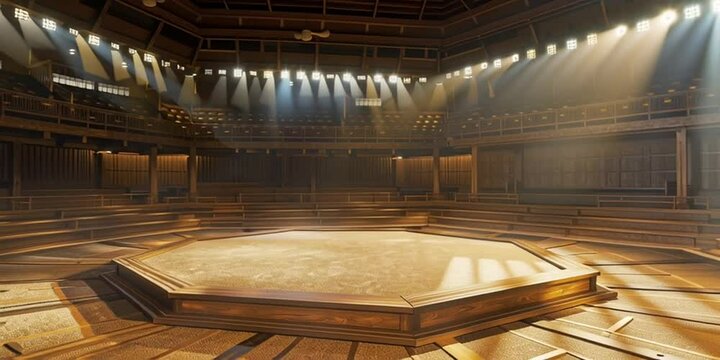 Empty Illuminated Sumo Arena &ndash; Traditional Japanese Fighting Stage Video