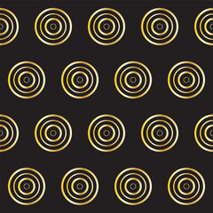Gold Ring Round Shape Seamless Pattern. Vintage Golden Gradient Textile Texture Circle Geometric Shape. Retro Style Fabric Decor Element Contour Outline. Goldy Frame Button Shape Symbol