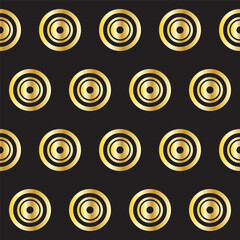 Gold Ring Round Shape Seamless Pattern. Vintage Golden Gradient Textile Texture Circle Geometric Shape. Retro Style Fabric Decor Element Contour Outline. Goldy Frame Button Shape Symbol