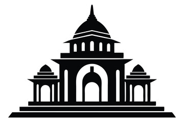 Striking Silhouette of Ornate Building Featuring Arches, Dome, and Tiered Structure © kanchanrani