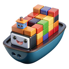 3d rendered adorable cargo ship with colorful containers