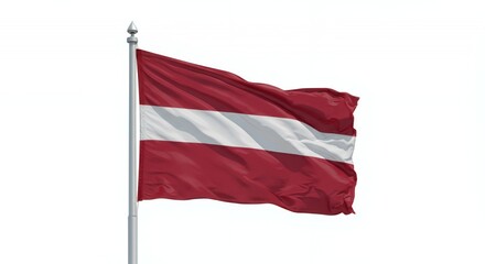 Latvia&#x27;s Crimson and White Flag Waves Proudly Against a Pristine White Sky