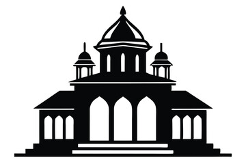 Elegant Black Building Silhouette with Domes, Arches, and Steps Depicted as Vector Graphic