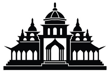 Silhouette Illustration of an Ornate AsianInspired Building with Domed Roof and Arches