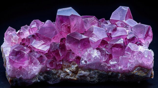 An exquisite cluster of pink crystals glistens against a dark background, showcasing natural beauty and the enchanting allure of gemstones and their vibrant hues.