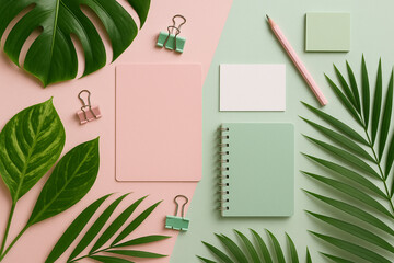 Aesthetic Flatlay with Greenery and Pastel Office Supplies – Minimal Workspace Inspiration

