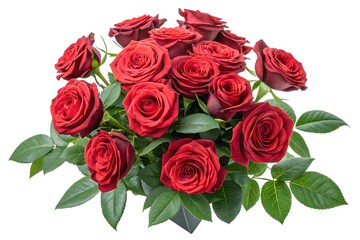 Obraz premium Lush Red Rose Bouquet with Green Leaves – Romantic Floral Photography 
