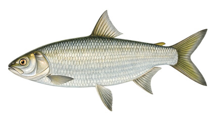 Fototapeta premium Whitefish coregonus species Isolated on white background PNG.AI GENERATED