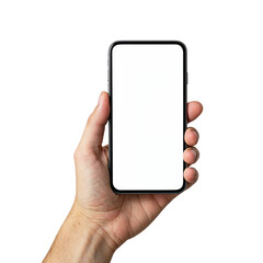 Modern smartphone with a blank white screen and silver metallic frame isolated on transparent background