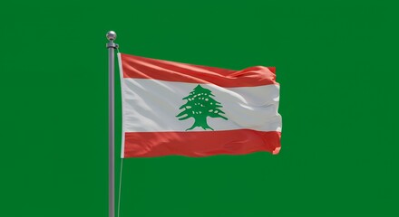Lebanon's Cedar Flag Waves Proudly Against a Vibrant Green Sky
