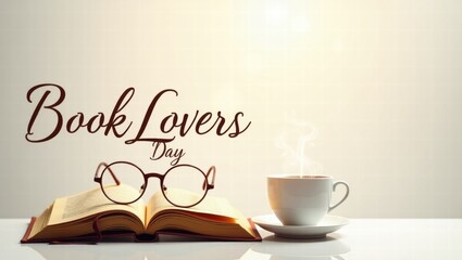 Open book with glasses and coffee cup for Book Lovers Day  