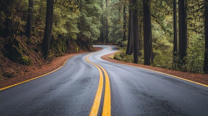 Fototapeta premium Winding road through redwood forest
