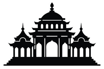 Silhouette of an Asian Inspired Temple with Ornate Architecture and Multiple Levels