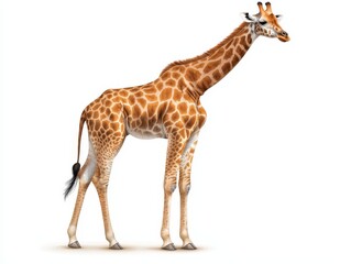 Fototapeta premium Young wild giraffe with long neck standing isolated on white background