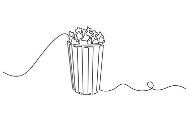 Popcorn in a cup continuous one line drawing. Vector illustration Popcorn in a cup continuous one line drawing. Editable stroke.