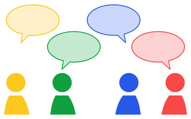 意見を言い合っている4人の人物 グループトークのイラスト