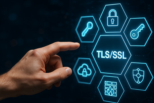 TLS and SSL Concept for Secure Browsing &ndash; Data Encryption, HTTPS, and Web Security Visualization

