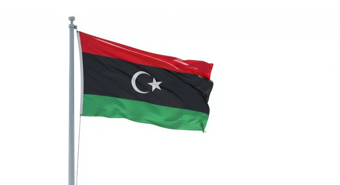 Libyan Flag Waves Proudly Against a Pristine White Sky