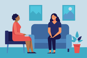 Two women sitting on a couch during a therapy session