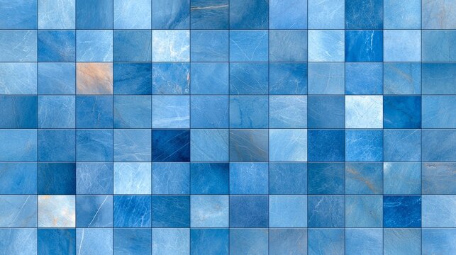 Mesmerizing geometric patterns closeup look at vibrant blue tiled wall design