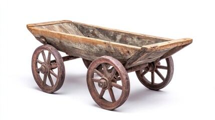 Antique wooden wagon isolated on white background.