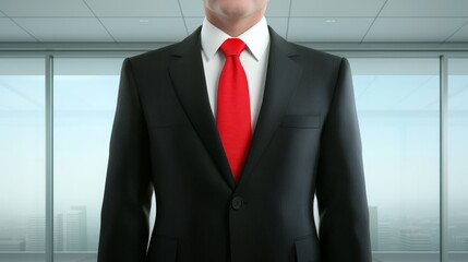 Fototapeta premium Professional man in suit and red tie symbol of business acumen success