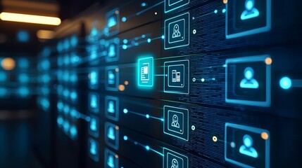 Techinspired wall of blue and black icons seamless digital background